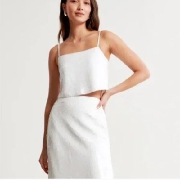 Abercrombie & Fitch white sequin cropped tank top M - Picture 1 of 7